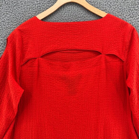 Ali Miles Top Womens Small Orange Red Textured 3/4 Sleeve Blouse Cut Out Tunic - Picture 5 of 11